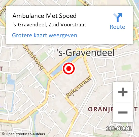 Locatie op kaart van de 112 melding: Ambulance Met Spoed Naar 's-Gravendeel, Zuid Voorstraat op 27 april 2022 20:40