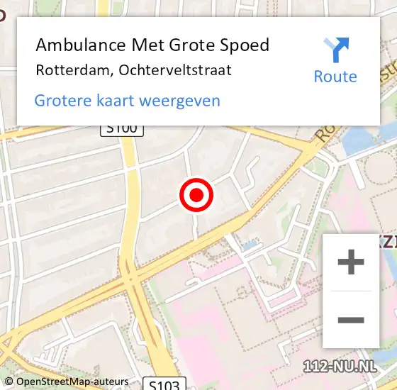 Locatie op kaart van de 112 melding: Ambulance Met Grote Spoed Naar Rotterdam, Ochterveltstraat op 27 april 2022 20:50