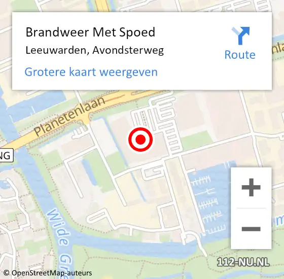 Locatie op kaart van de 112 melding: Brandweer Met Spoed Naar Leeuwarden, Avondsterweg op 27 april 2022 21:02