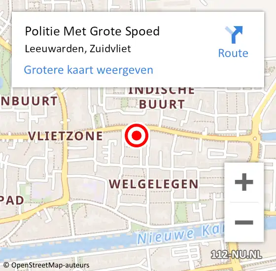 Locatie op kaart van de 112 melding: Politie Met Grote Spoed Naar Leeuwarden, Zuidvliet op 27 april 2022 21:10