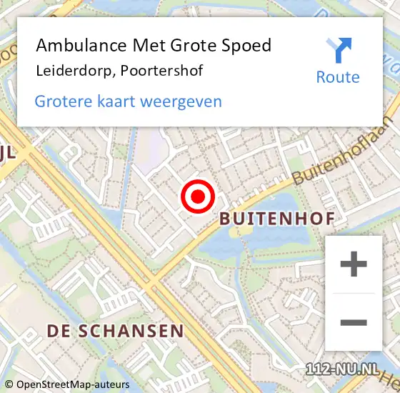 Locatie op kaart van de 112 melding: Ambulance Met Grote Spoed Naar Leiderdorp, Poortershof op 27 april 2022 21:24