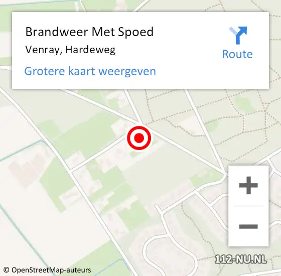 Locatie op kaart van de 112 melding: Brandweer Met Spoed Naar Venray, Hardeweg op 27 april 2022 21:31