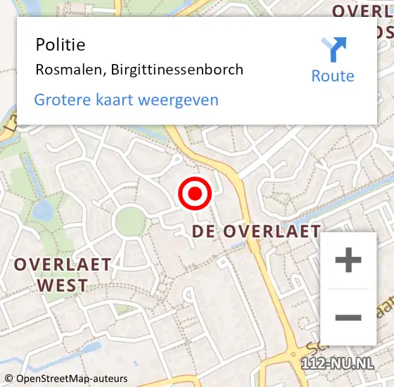 Locatie op kaart van de 112 melding: Politie Rosmalen, Birgittinessenborch op 27 april 2022 21:35