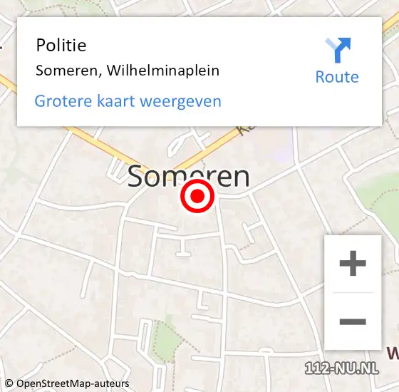 Locatie op kaart van de 112 melding: Politie Someren, Wilhelminaplein op 27 april 2022 21:50