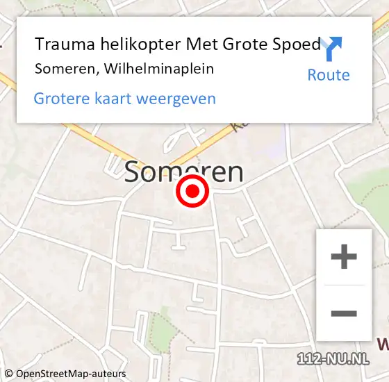 Locatie op kaart van de 112 melding: Trauma helikopter Met Grote Spoed Naar Someren, Wilhelminaplein op 27 april 2022 21:52