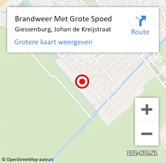 Locatie op kaart van de 112 melding: Brandweer Met Grote Spoed Naar Giessenburg, Johan de Kreijstraat op 27 april 2022 21:53