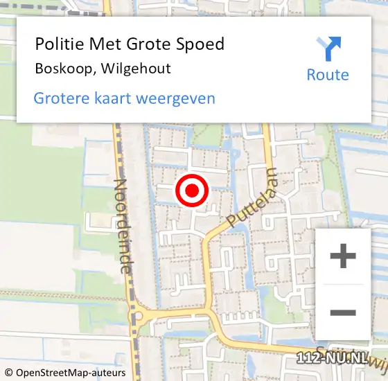 Locatie op kaart van de 112 melding: Politie Met Grote Spoed Naar Boskoop, Wilgehout op 27 april 2022 21:56