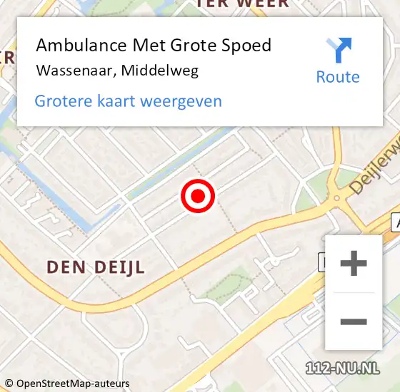 Locatie op kaart van de 112 melding: Ambulance Met Grote Spoed Naar Wassenaar, Middelweg op 27 april 2022 22:09