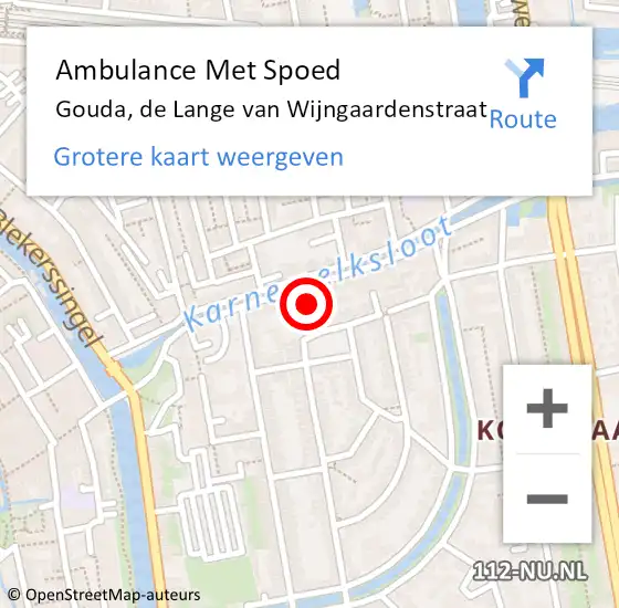 Locatie op kaart van de 112 melding: Ambulance Met Spoed Naar Gouda, de Lange van Wijngaardenstraat op 27 april 2022 22:24