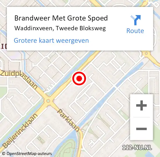 Locatie op kaart van de 112 melding: Brandweer Met Grote Spoed Naar Waddinxveen, Tweede Bloksweg op 15 juli 2014 18:53