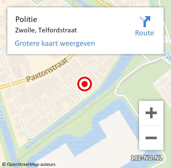 Locatie op kaart van de 112 melding: Politie Zwolle, Telfordstraat op 27 april 2022 23:05