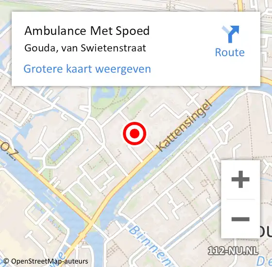 Locatie op kaart van de 112 melding: Ambulance Met Spoed Naar Gouda, van Swietenstraat op 27 april 2022 23:21