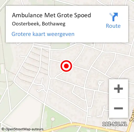 Locatie op kaart van de 112 melding: Ambulance Met Grote Spoed Naar Oosterbeek, Bothaweg op 27 april 2022 23:32