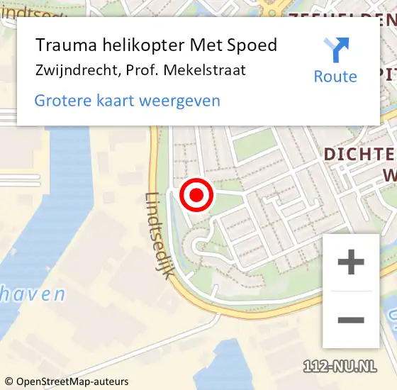 Locatie op kaart van de 112 melding: Trauma helikopter Met Spoed Naar Zwijndrecht, Prof. Mekelstraat op 27 april 2022 23:50