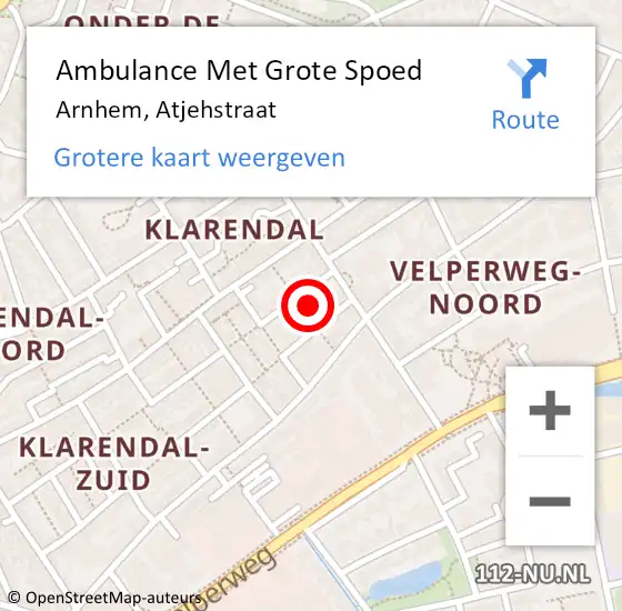 Locatie op kaart van de 112 melding: Ambulance Met Grote Spoed Naar Arnhem, Atjehstraat op 28 april 2022 00:09