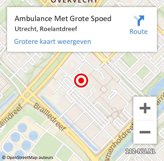 Locatie op kaart van de 112 melding: Ambulance Met Grote Spoed Naar Utrecht, Roelantdreef op 15 juli 2014 18:59
