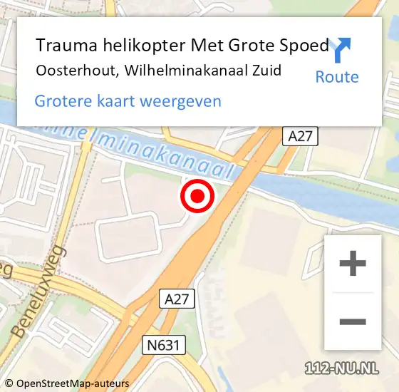 Locatie op kaart van de 112 melding: Trauma helikopter Met Grote Spoed Naar Oosterhout, Wilhelminakanaal Zuid op 28 april 2022 00:26