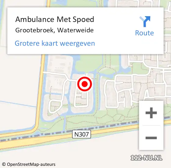 Locatie op kaart van de 112 melding: Ambulance Met Spoed Naar Grootebroek, Waterweide op 28 april 2022 00:50
