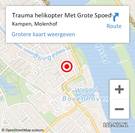 Locatie op kaart van de 112 melding: Trauma helikopter Met Grote Spoed Naar Kampen, Molenhof op 28 april 2022 01:33