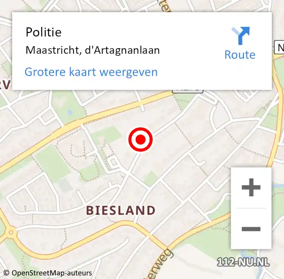 Locatie op kaart van de 112 melding: Politie Maastricht, d'Artagnanlaan op 28 april 2022 03:00