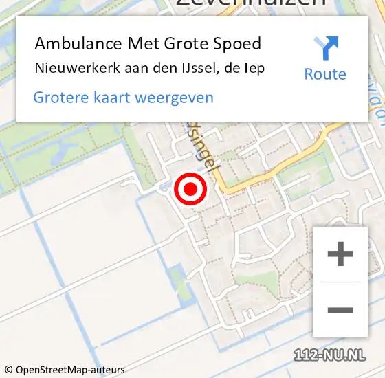 Locatie op kaart van de 112 melding: Ambulance Met Grote Spoed Naar Zevenhuizen, De Iep op 28 april 2022 03:58