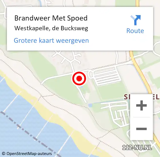 Locatie op kaart van de 112 melding: Brandweer Met Spoed Naar Westkapelle, de Bucksweg op 28 april 2022 04:02