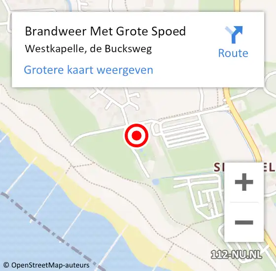 Locatie op kaart van de 112 melding: Brandweer Met Grote Spoed Naar Westkapelle, de Bucksweg op 28 april 2022 04:08