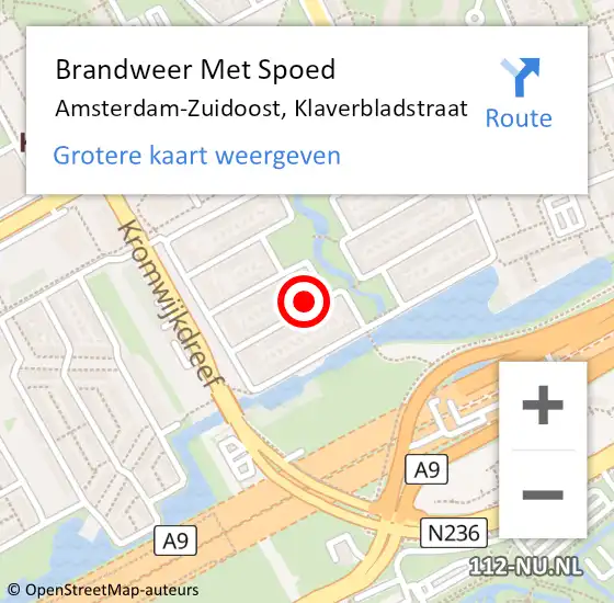 Locatie op kaart van de 112 melding: Brandweer Met Spoed Naar Amsterdam-Zuidoost, Klaverbladstraat op 28 april 2022 05:05