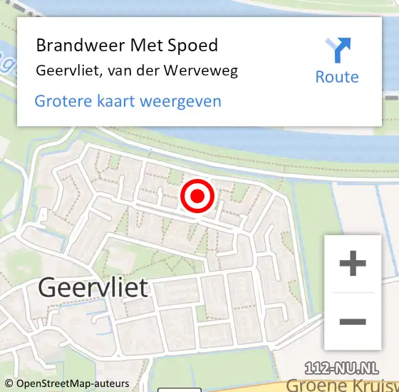 Locatie op kaart van de 112 melding: Brandweer Met Spoed Naar Geervliet, van der Werveweg op 28 april 2022 05:08