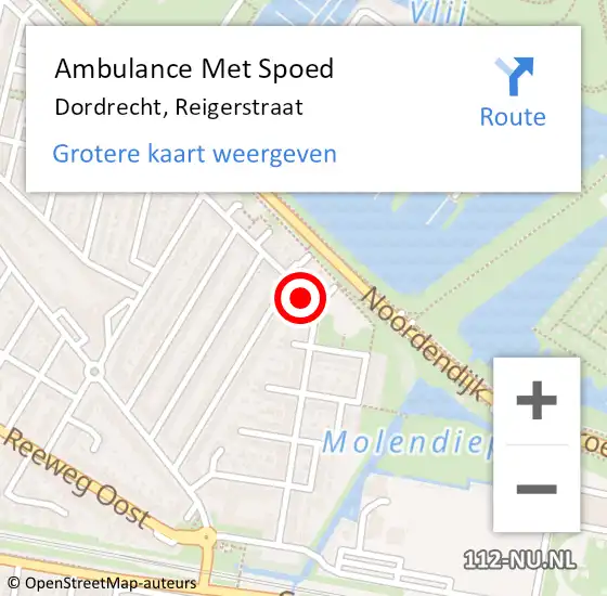 Locatie op kaart van de 112 melding: Ambulance Met Spoed Naar Dordrecht, Reigerstraat op 28 april 2022 05:36
