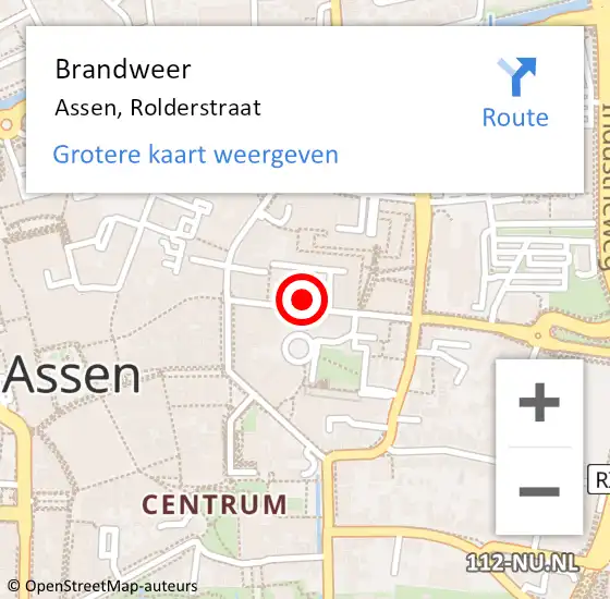 Locatie op kaart van de 112 melding: Brandweer Assen, Rolderstraat op 28 april 2022 05:37