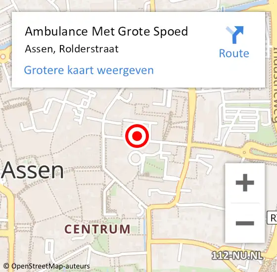 Locatie op kaart van de 112 melding: Ambulance Met Grote Spoed Naar Assen, Rolderstraat op 28 april 2022 05:38