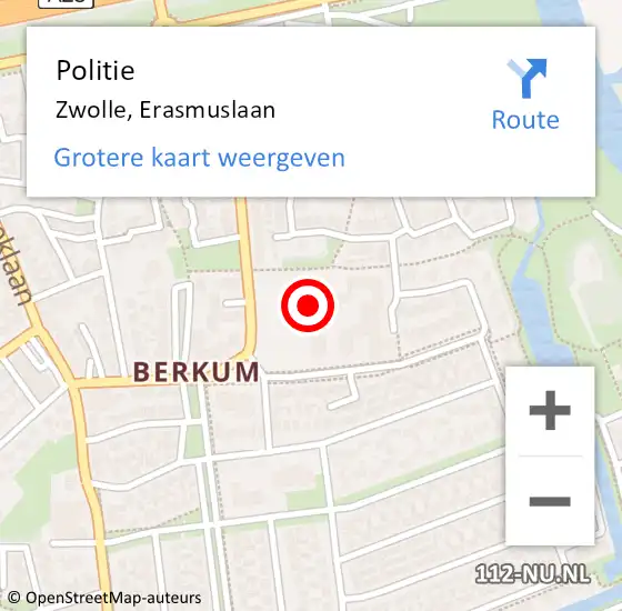 Locatie op kaart van de 112 melding: Politie Zwolle, Erasmuslaan op 28 april 2022 05:49