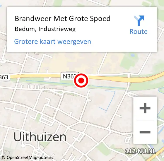 Locatie op kaart van de 112 melding: Brandweer Met Grote Spoed Naar Bedum, Industrieweg op 28 april 2022 06:57