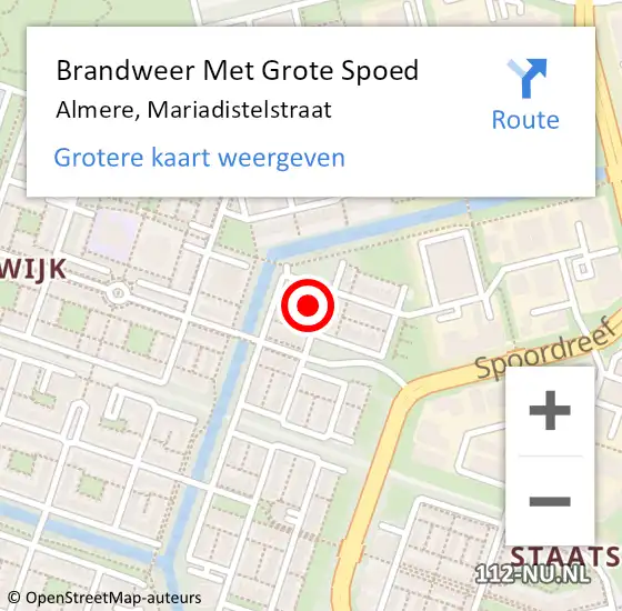 Locatie op kaart van de 112 melding: Brandweer Met Grote Spoed Naar Almere, Mariadistelstraat op 28 april 2022 07:02