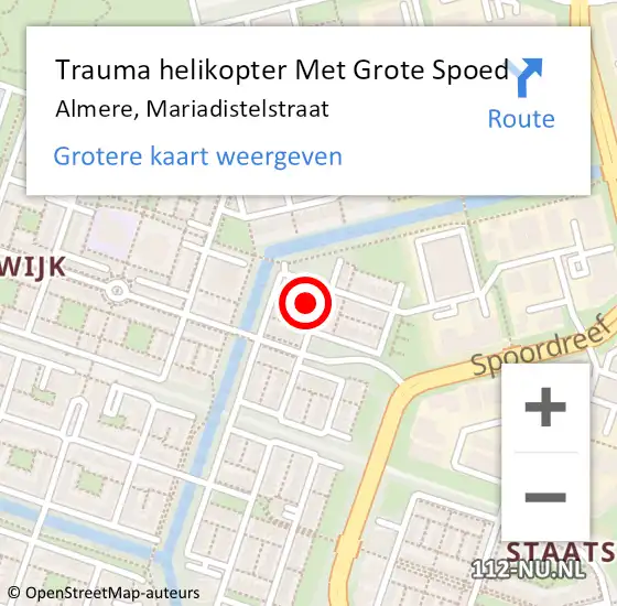 Locatie op kaart van de 112 melding: Trauma helikopter Met Grote Spoed Naar Almere, Mariadistelstraat op 28 april 2022 07:02