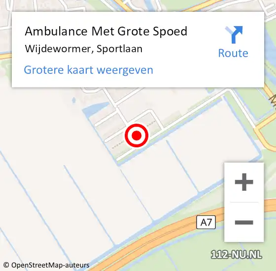 Locatie op kaart van de 112 melding: Ambulance Met Grote Spoed Naar Wijdewormer, Sportlaan op 28 april 2022 07:09