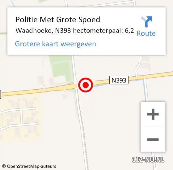 Locatie op kaart van de 112 melding: Politie Met Grote Spoed Naar Waadhoeke, N393 hectometerpaal: 6,2 op 28 april 2022 07:21