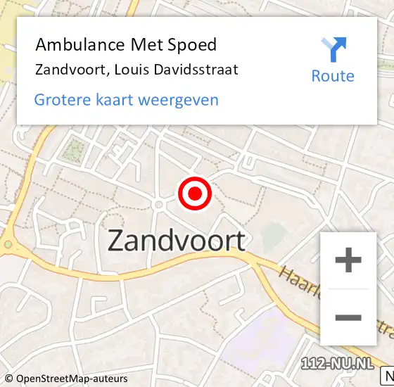 Locatie op kaart van de 112 melding: Ambulance Met Spoed Naar Zandvoort, Louis Davidsstraat op 28 april 2022 07:51