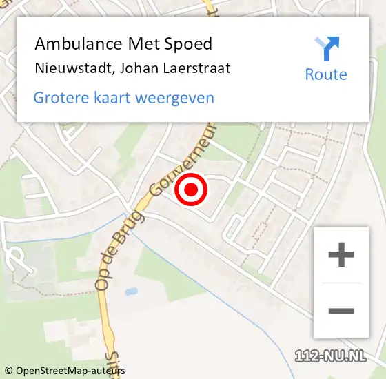 Locatie op kaart van de 112 melding: Ambulance Met Spoed Naar Nieuwstadt, Johan Laerstraat op 15 juli 2014 19:26