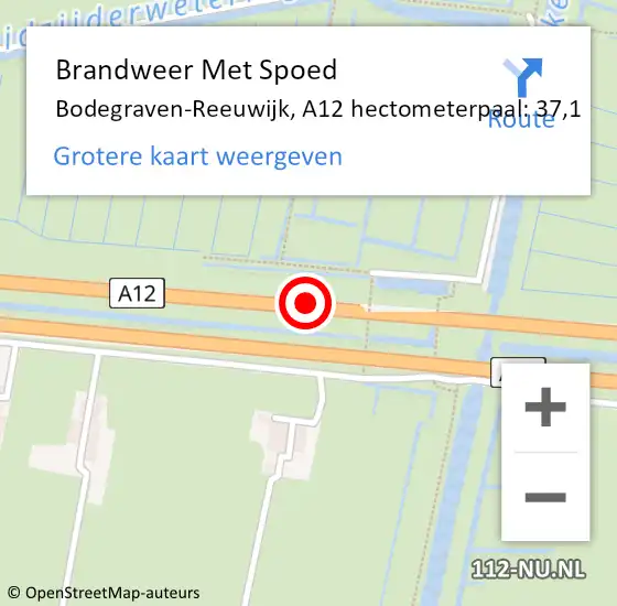 Locatie op kaart van de 112 melding: Brandweer Met Spoed Naar Bodegraven-Reeuwijk, A12 hectometerpaal: 37,1 op 28 april 2022 08:08