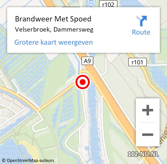 Locatie op kaart van de 112 melding: Brandweer Met Spoed Naar Velserbroek, Dammersweg op 28 april 2022 09:59