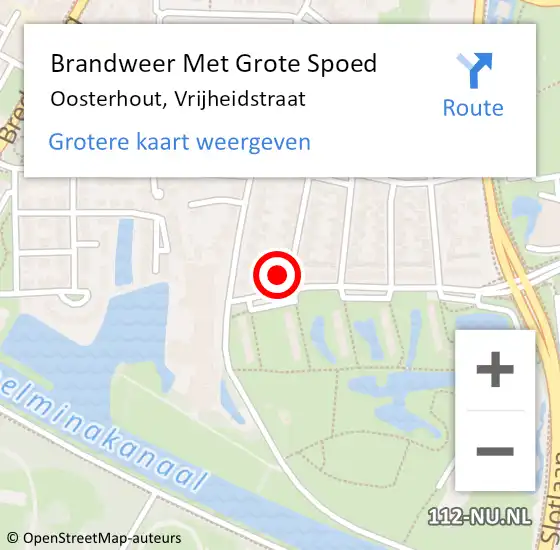 Locatie op kaart van de 112 melding: Brandweer Met Grote Spoed Naar Oosterhout, Vrijheidstraat op 28 april 2022 10:17