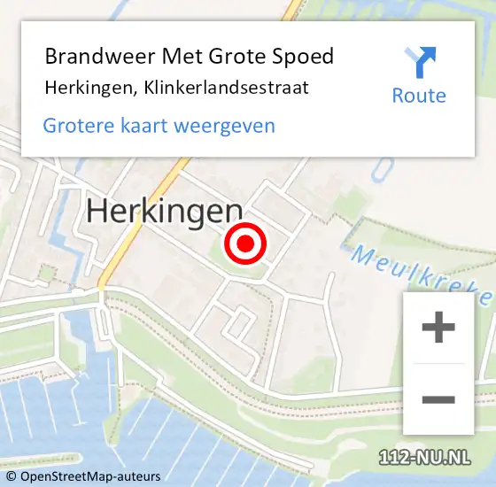 Locatie op kaart van de 112 melding: Brandweer Met Grote Spoed Naar Herkingen, Klinkerlandsestraat op 28 april 2022 10:18