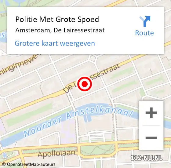 Locatie op kaart van de 112 melding: Politie Met Grote Spoed Naar Amsterdam, De Lairessestraat op 28 april 2022 10:30