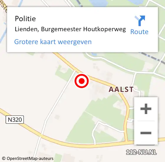 Locatie op kaart van de 112 melding: Politie Lienden, Burgemeester Houtkoperweg op 28 april 2022 12:04