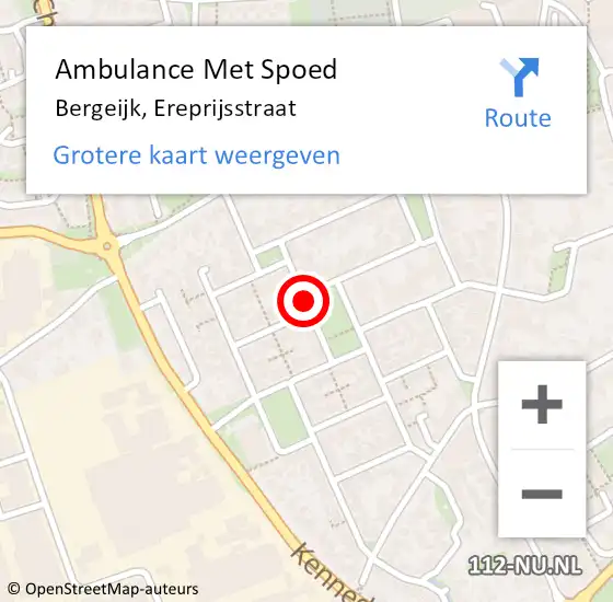 Locatie op kaart van de 112 melding: Ambulance Met Spoed Naar Bergeijk, Ereprijsstraat op 15 juli 2014 19:56