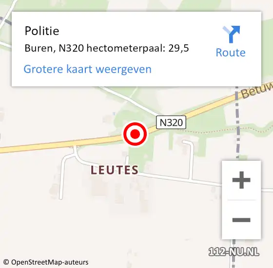 Locatie op kaart van de 112 melding: Politie Buren, N320 hectometerpaal: 29,5 op 28 april 2022 12:05