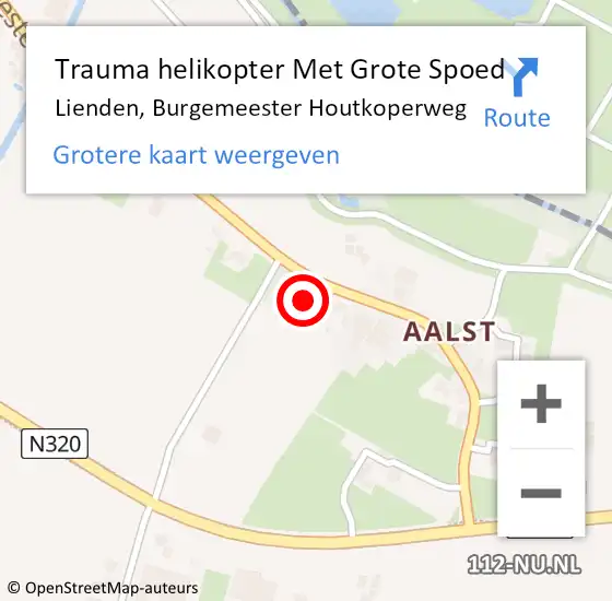 Locatie op kaart van de 112 melding: Trauma helikopter Met Grote Spoed Naar Lienden, Burgemeester Houtkoperweg op 28 april 2022 12:06