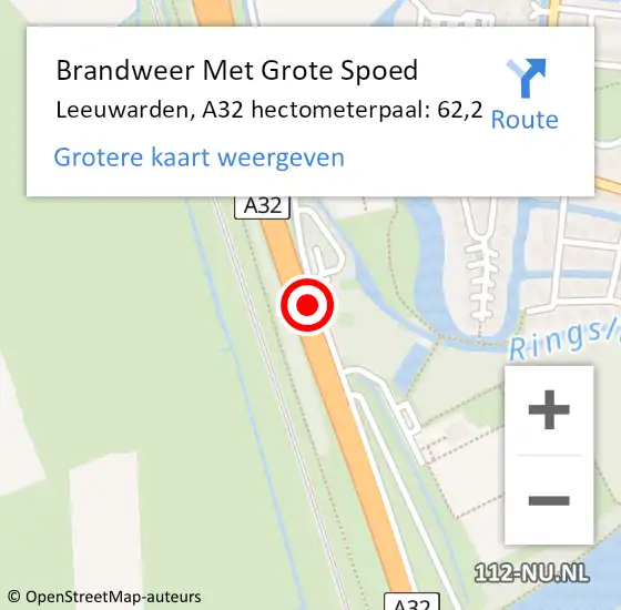 Locatie op kaart van de 112 melding: Brandweer Met Grote Spoed Naar Leeuwarden, A32 hectometerpaal: 62,2 op 28 april 2022 12:25